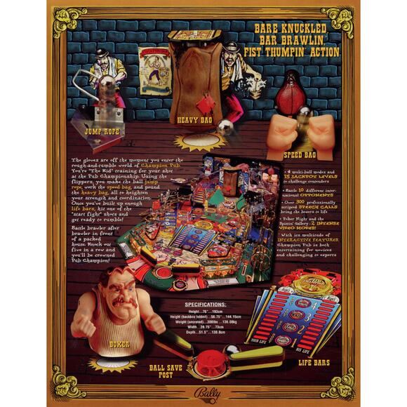 Champion Pub Pinball FLYER 1998 Original NOS Bar Brawl Fight Vintage Retro Art - Picture 2 of 3